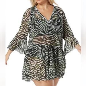 Coco Reef Enchant Zebra print Tiered Swim Dress cover up - S